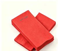 Serviettes de table jetables en papier Airlaid rouge vif, style sac, avec logo personnalisé, pliées en 8, pour cocktails, fêtes, événements, cafés et bars
