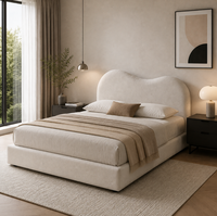 Lit plateforme minimaliste de luxe rembourré avec tête de lit incurvée, rembourrage en mousse douce, cadre de lit réglable pour mobilier de chambre