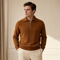 Pull-over classique en coton BCI 100% pour homme, à manches longues, tricoté, uni, avec fermeture éclair 1/4 ou demi-fermeture éclair, certifié BSCI/WRAP