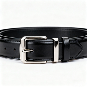Anpassbarer klassischer schwarzer Ledergürtel für Herren mit silberner Schnalle - Product Image 1