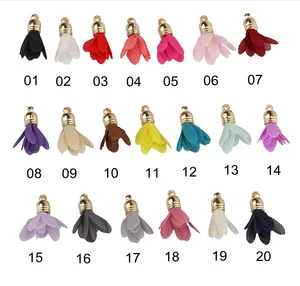 Wholesale flower shape fabric tassel multiple color polyester tassel with small iron head