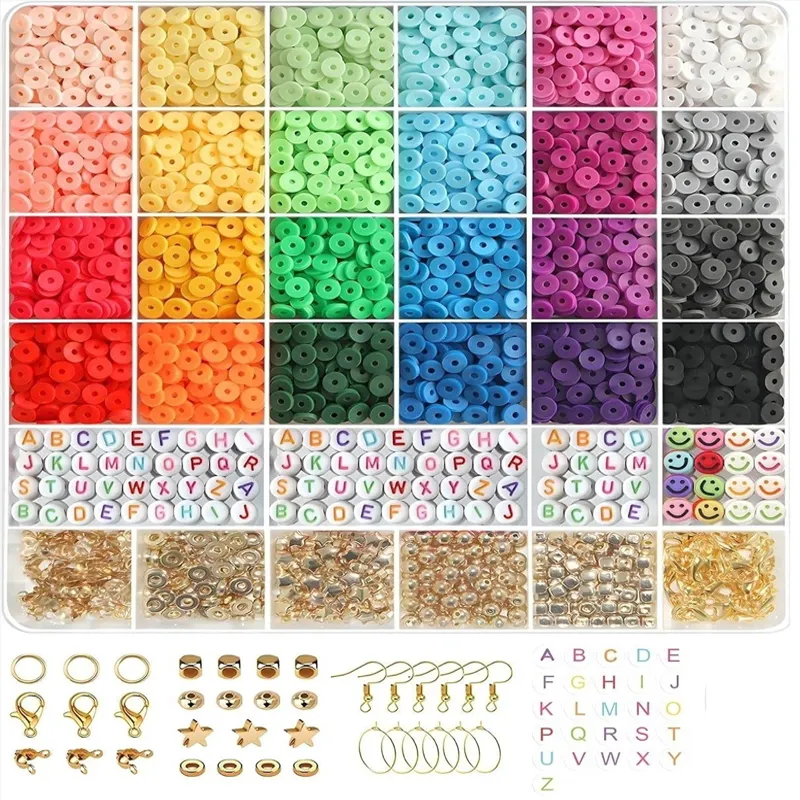 15 pcs gold split ring clay beads bracelet making kits 24 color soft pottery box clay bead bracelet kit