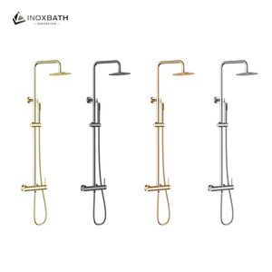 طقم دش دائري من الفولاذ المقاوم للصدأ بنمط رذاذ المطر مثبت على الحائط دش عالي الضغط للحمامات المصقول للفنادق - Product Image 1