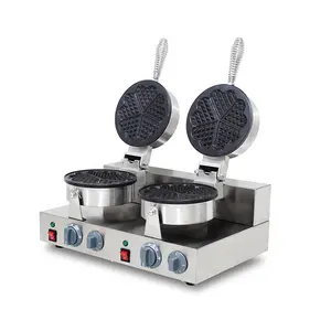 Hot Selling Commercial Non-Stick Double Heart Shape Waffle Maker with Timers