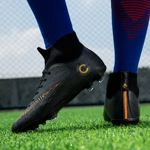 Black Golden Mannen Jongens Voetbal Schoenen Voetbalschoenen Hoge Enkel Kids Schoenplaten Training Sport Trainers Lichtgewicht Sneakers Maat 35-44