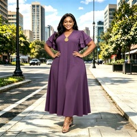 Robe de soirée décontractée coupe régulière colorblock été 2026, manches cloche africaines, boutons métalliques, pour femme, grande taille, en polyester