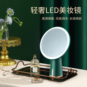 Led Desktop Cosmetic <b>Mirror</b> Round Plastic Frame <b>Lighted</b> Single Side <b>With</b> Usb Charging And Dimmable <b>Lighting</b> - Product Image 1