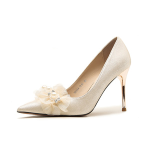 Elegantes Zapatos de Tacón de Aguja con Punta en Pico y Decoración Floral para Vestidos de Boda y Banquetes, Tacón Alto de 3-5 cm, Estilo Slip-On - Product Image 5