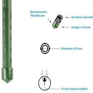 Canne per Piante 240 Cm Verdi Diametro 20 Mm in Acciaio Plastificato, Stecche di Supporto per Piante - Product Image 3