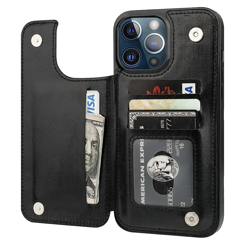 PU Carteira de couro Caso de telefone com slots para titular do cartão para iPhone 14 Pro Max 13 12 Casos móveis