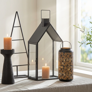 Lanterne porte-bougie votive en métal noir découpé en forme de feuilles, personnalisable en gros, pour la décoration intérieure - Product Image 2