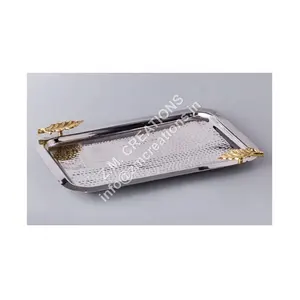 Serving Tray Hammered Design Silver Color Rectangle Shape Stainless Steel Material