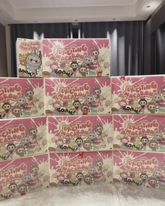 Popmart labubu ชุดมาการูนจากมอนสเตอร์ที่น่าตื่นเต้นกล่อง labubu ดั้งเดิม6ชิ้นกล่องปิดตาของเล่นตุ๊กตาผ้ากำมะหยี่ - Product Image 1