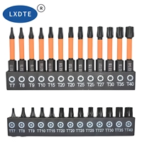 Jeu de 13 embouts de tournevis Torx T7-T40 de 25 mm et 50 mm avec revêtement noir et manchon en caoutchouc, tige hexagonale de 1/4, outils à main