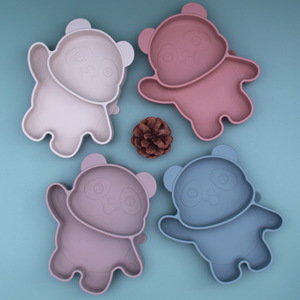 Assiette d'alimentation pour bébés en silicone à 2 compartiments avec ventouse, pour repas et dîner - Product Image 1