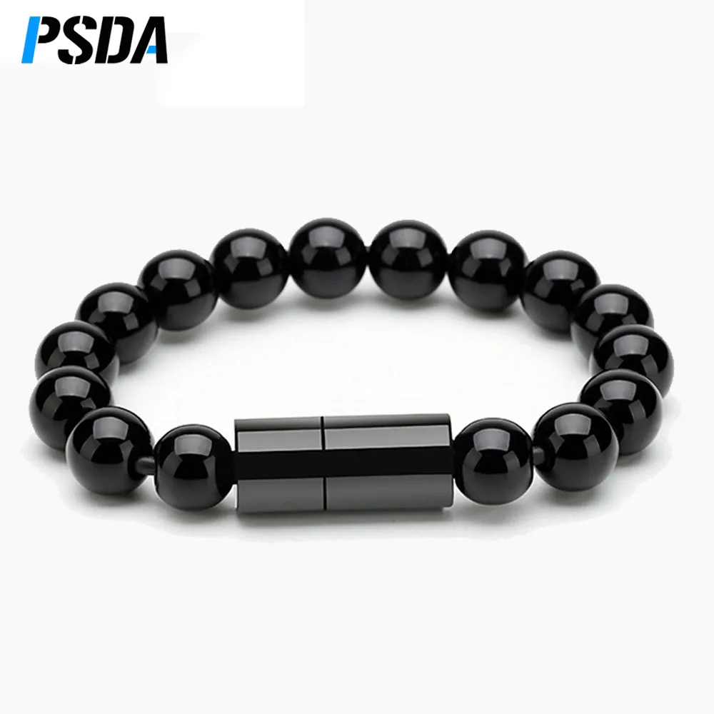 PSDA 24cm Wearable USB Charging Bracelet Beads Charging Cable Portable USB Phone Charger for Type C Micro USB Android Phones