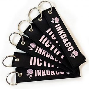 High Quality Embroidery Ring Woven <b>Key</b> Chains Wholesale <b>Custom</b> Logo Keychain - Product Image 4