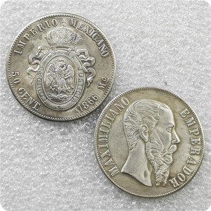 Moneta commemorativa in stile antico del Messico del 1866, 50 Centavos - Maximiliano I, Regali, Decorazione per la casa - Product Image 2