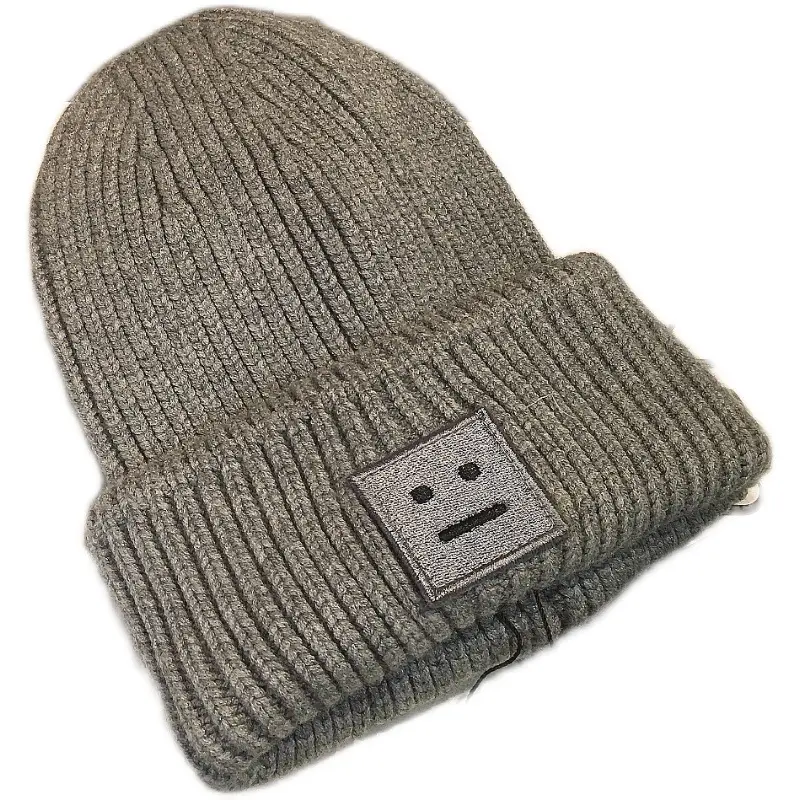 Высококачественная классическая зимняя шапка унисекс с квадратным улыбком, Женская осенне-зимняя шапка с улыбающимся лицом, вязаная шапка