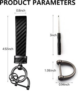 Turcee sợi carbon nội thất chính Fob chống mất D-Ring Phụ Kiện Xe Hơi Keychain trong da đen xe Keyring - Product Image 2