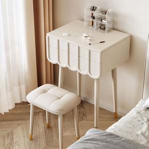 Modern Minimalist Luxury Bedroom <b>Vanity</b> Makeup Table <b>with</b> Illuminated <b>Mirror</b> Drawer and Wooden Apartment Design - Product Image 3