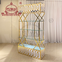 Étagère de présentation de mariage moderne multi-usage en métal avec dessus en verre pour bar d'occasion