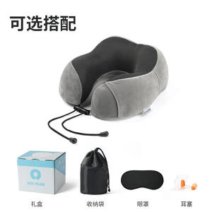 Almohada de Viaje en Forma de U de Espuma Viscoelástica Flying Bear, Plegable, Soporte para el Cuello para Adultos, Material de Terciopelo Gris - Product Image 3