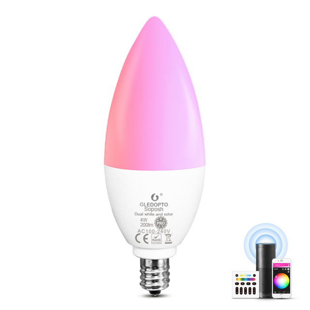 4W Gledopto Zigbee PRO CRI 80 RGB+CCT  LED Candle Bulb Base:E14/E12 Christmas Decorations Christmas Rgb Bulb