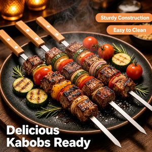 Accesorios para Parrilla, Brochetas para Kebab y Shish, Paquete de 6 Brochetas de Acero Inoxidable con Mango de Madera y Bolsa de Transporte para Cocinar al Aire Libre - Product Image 2