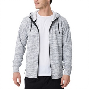 Sweat-shirt zippé à capuche gris chiné pour homme, coupe droite, décontracté, en molleton bouclette avec cordon de serrage à la capuche et poignets côtelés - Product Image 1