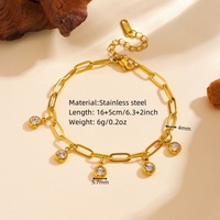 Parure de bijoux en acier inoxydable plaqué or 18 carats avec chaîne trombone en zircon cubique pour femme (collier, bracelet, bracelet de cheville)