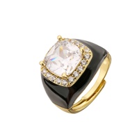 Bague géométrique colorée et mignonne en laiton plaqué or avec zircon incrusté et émail, style européen et américain, pour femme