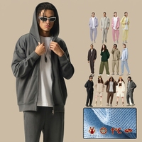 Ensemble de survêtement vintage pour homme, couleur Dopamine, coupe ample, avec sweat à capuche zippé et pantalon de survêtement épais, style streetwear décontracté pour l'automne
