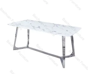 2024 nueva parte superior de mármol Rectangular y patas de Metal muebles de comedor baratos restaurante moderno 6 sillas juego de mesa de comedor