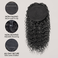Extension de queue de cheval à cordon de serrage Water Wave Flexi-Fit, cheveux vietnamiens 100% vierges Remy, noir naturel bouclé, anti-chute