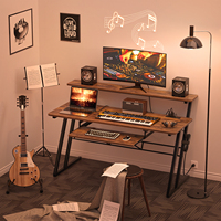 Bureau de salon pour la production multimédia avec prise de courant, poste de travail en bois robuste avec éclairage LED, mobilier de maison