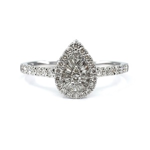 Bague en or blanc massif 18 carats avec diamants véritables taille brillant en forme de poire, sertie pavé, pour femme, idéale pour anniversaire ou mariage - Product Image 1