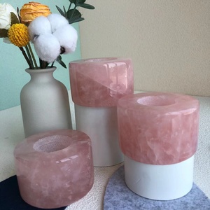 Prodotti di guarigione spirituale <span class=keywords><strong>pietre</strong></span> di cristallo artigianato popolare quarzo rosa portacandele rotonde - Product Image 2