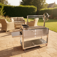 Grill Santa Maria en acier inoxydable intégré, barbecue argentin au charbon de bois avec poignée à manivelle