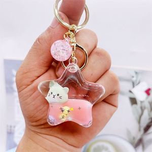 Star Cat Liquid Keychain - Cartoon <b>Floating</b> Bottle Pendant Quicksand Cat Charm for Bag - Product Image 4