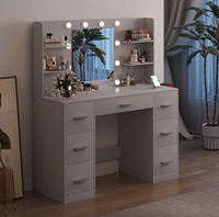 Mobilier de chambre à coucher moderne Commode de maquillage à lumière LED Table de toilette de bureau transparente à 13 tiroirs avec station de charge