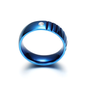 Anillo de Acero Inoxidable con Ranuras Azules y Diamantes, 6MM, Joyería de Uso Diario para Mujer, Forma Geométrica CG1390 - Product Image 5