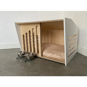 Casa de Lujo para Mascotas de Madera Estilo Cabaña con Puerta y Ventanas, Caseta Interior para <span class=keywords><strong>Perros</strong></span>, Sala de Estar con Diseño Floral, Cierre de Botones a Presión, OEM - Product Image 4