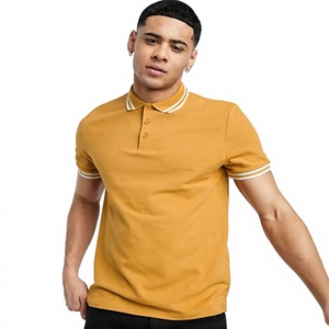 Polo en coton uni à manches courtes pour homme avec col boutonné, style décontracté, coupe classique, jaune - Product Image 1
