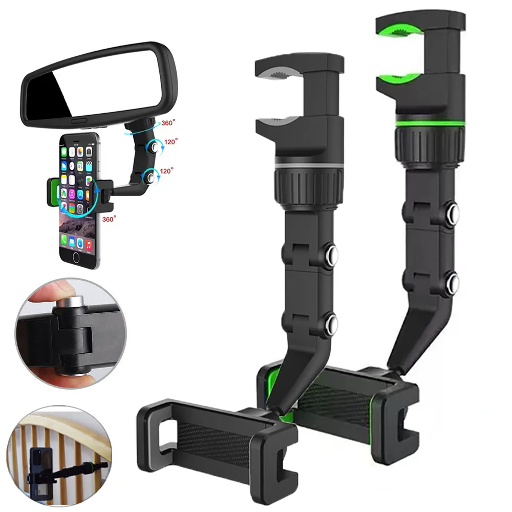 Hots Sales Stable Clip Mount Stand 360 Degree Adjustable Car Mirror Mount Bracket Phone Holder Rearview Mirror Phone Holder