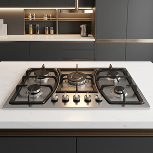 Cuisinière à gaz encastrable 5 brûleurs en acier inoxydable, brûleurs haute efficacité, allumage électronique, étanche, écologique, pour 1 foyer - Product Image 1