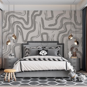 Su Geçirmez Kendinden Yapışkanlı Ev Duvar Dekorasyonu Yumuşak Tonlu Minimalist Soyut Çizgiler Gri Fırça Darbeleri Sanatsal Duvar Kağıdı - Product Image 2