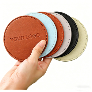 Bulk Custom Logo Coasters | Round Black Leatherette Drink Mat <b>Set</b> for Tea, Coffee & Beer - Product Image 6