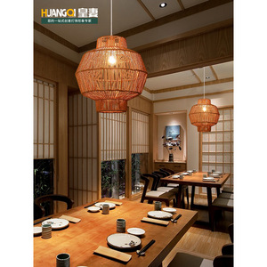 Lustre en bambou Huangqi E27, lumière blanche chaude, suspension ronde pour restaurant, hôtel, éclairage de couloir - Product Image 4