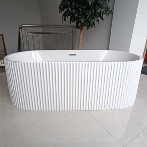 Verticale Streep Ovaal Acryl Vrijstaande Badkuip Ellips Bad Badkamer Indoor Luxe Witte Badkuipen Gestreepte V-Groove Gecannelet